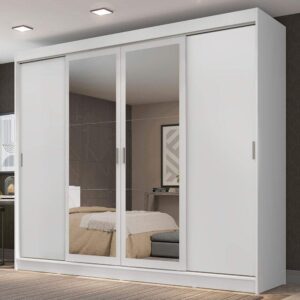 Guarda Roupa Casal 4 Portas de Correr com Espelhos 3 Gavetas