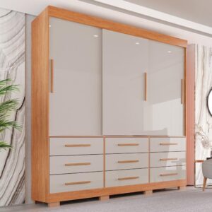 Guarda Roupa com Pés Casal 3 Portas 9 Gavetas