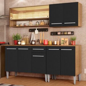 Armário de Cozinha Completa com Balcão e Aéreo Vidro