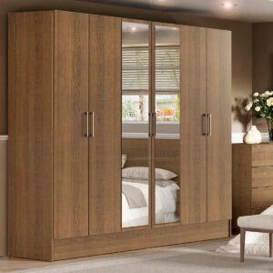 Guarda Roupa Casal 6 Portas Batentes com Espelho